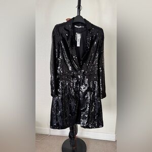 Alice & Olivia Sequin Party Blazer Long Black XS Holiday Statement Piece NWT